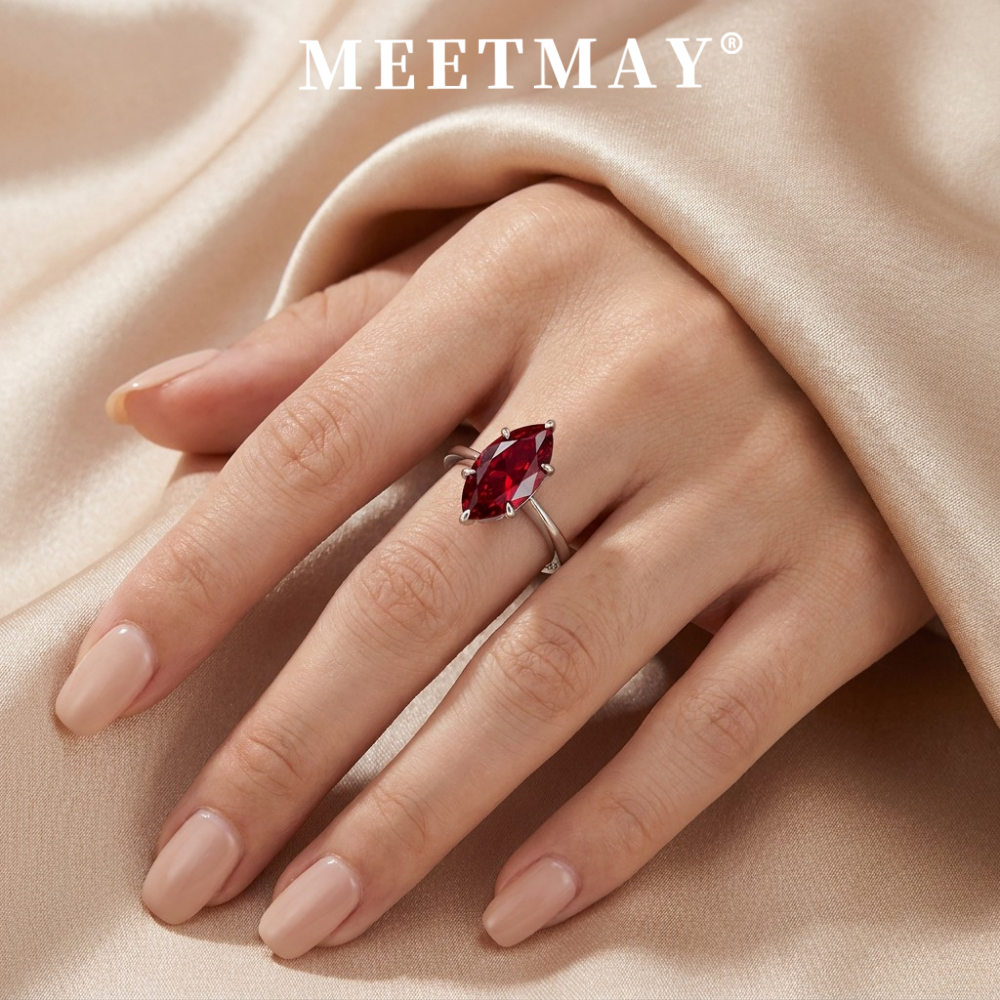 MEETMAY | Colorful Marquise-Cut Moissanite Adjustable Ring – S925 Sterling Silver 18K Gold Plated, GRA Certified
