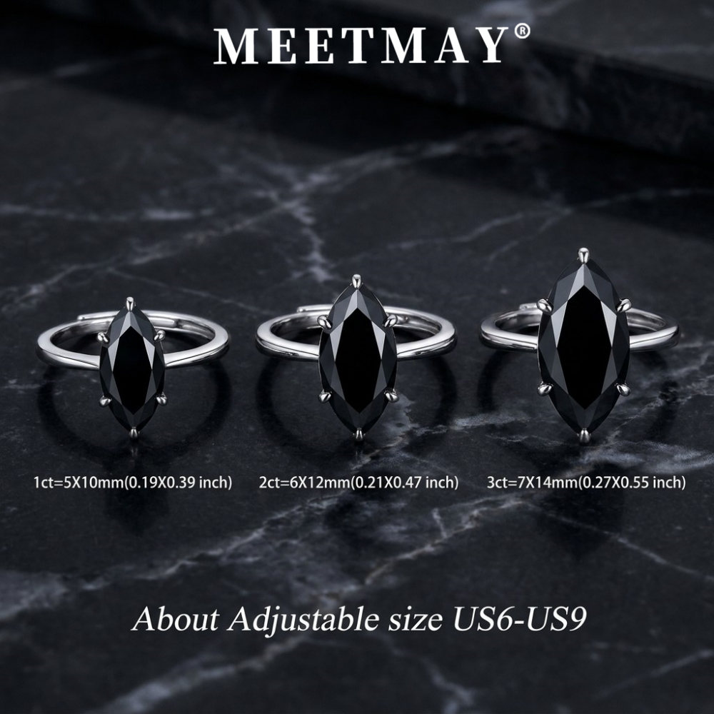MEETMAY | Colorful Marquise-Cut Moissanite Adjustable Ring – S925 Sterling Silver 18K Gold Plated, GRA Certified