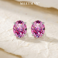MEETMAY | Colorful Oval-Cut Moissanite Stud Earrings – S925 Sterling Silver 18K Gold Plated, GRA Certified