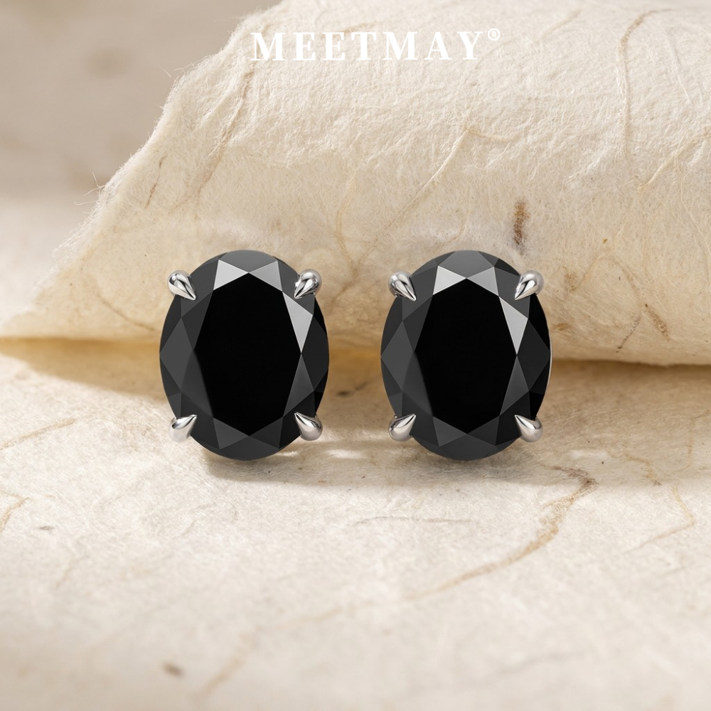 MEETMAY | Colorful Oval-Cut Moissanite Stud Earrings – S925 Sterling Silver 18K Gold Plated, GRA Certified