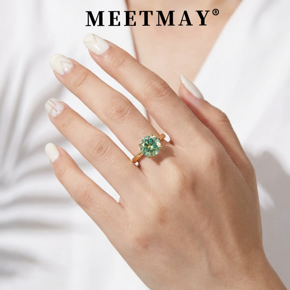 MEETMAY | Colorful Round-Cut Moissanite Adjustable Ring – S925 Sterling Silver 18K Gold Plated, GRA Certified
