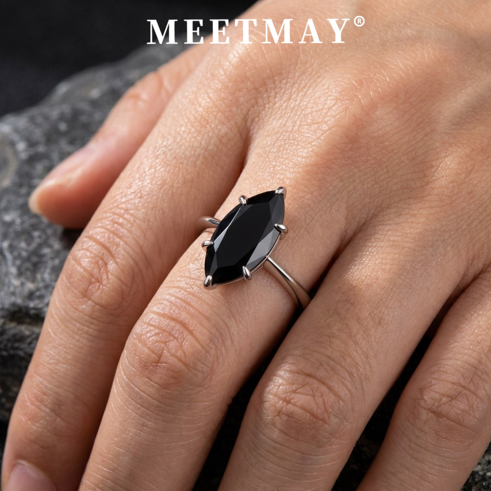 MEETMAY | Colorful Marquise-Cut Moissanite Adjustable Ring – S925 Sterling Silver 18K Gold Plated, GRA Certified