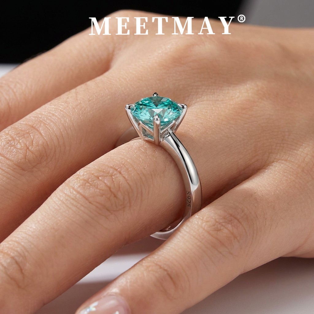MEETMAY | Colorful Round-Cut Moissanite Adjustable Ring – S925 Sterling Silver 18K Gold Plated, GRA Certified