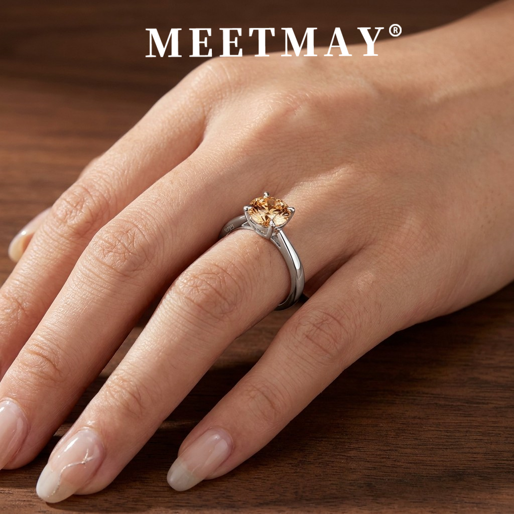 MEETMAY | Colorful Round-Cut Moissanite Adjustable Ring – S925 Sterling Silver 18K Gold Plated, GRA Certified