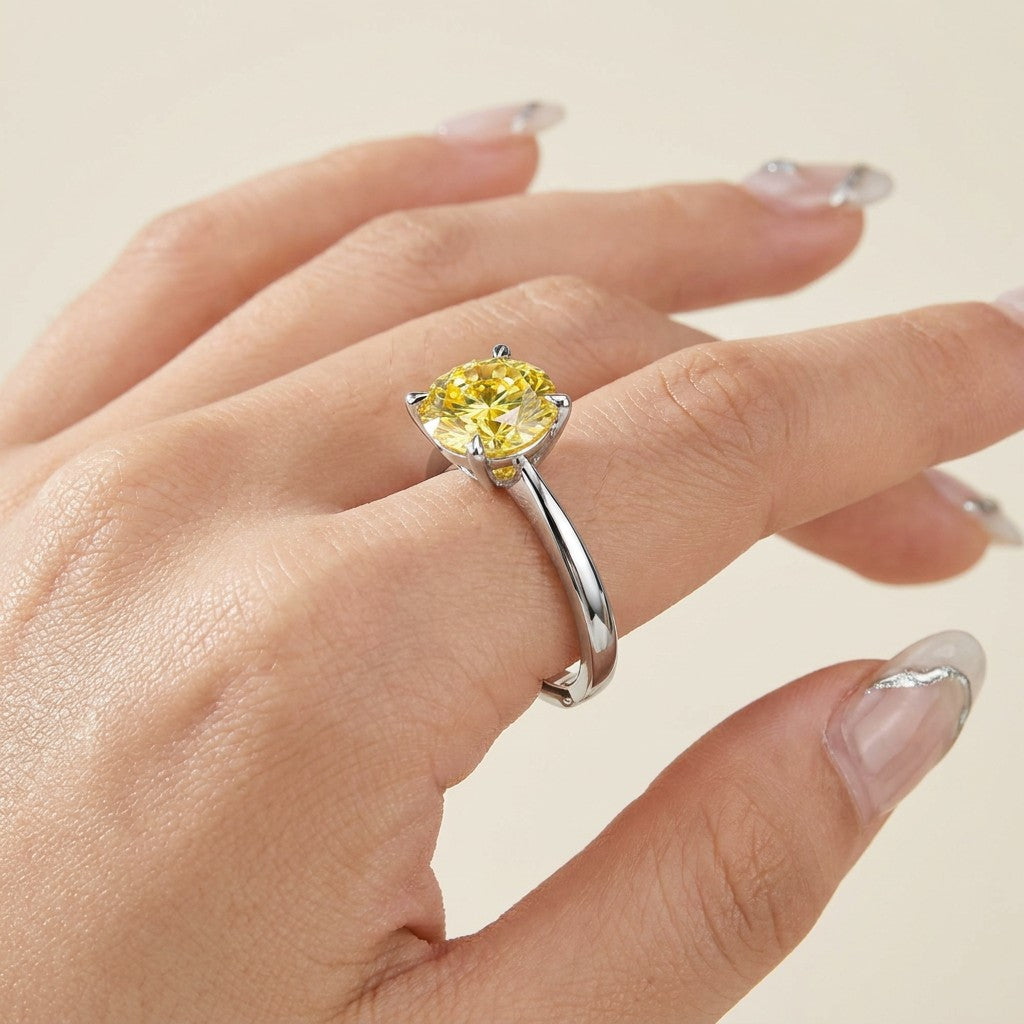 MEETMAY | Colorful Round-Cut Moissanite Adjustable Ring – S925 Sterling Silver 18K Gold Plated, GRA Certified