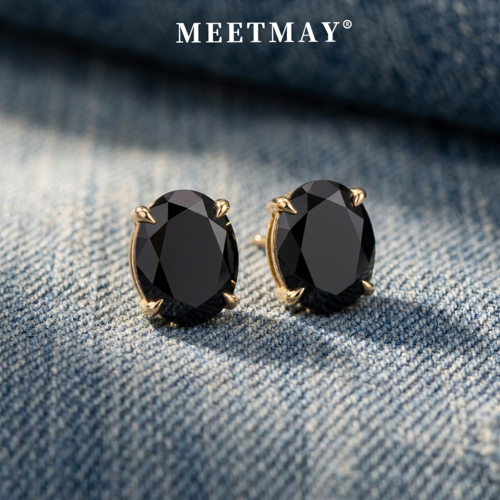MEETMAY | Colorful Oval-Cut Moissanite Stud Earrings – S925 Sterling Silver 18K Gold Plated, GRA Certified