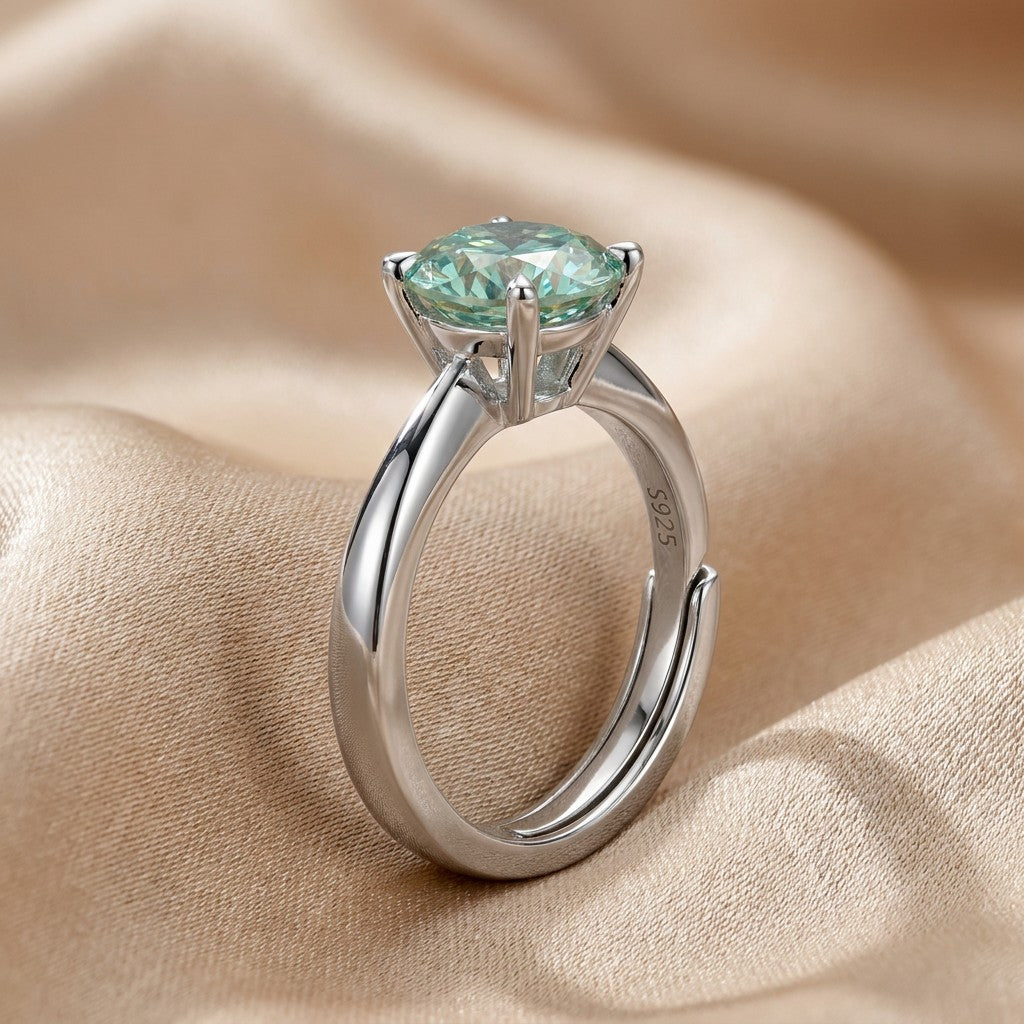 MEETMAY | Colorful Round-Cut Moissanite Adjustable Ring – S925 Sterling Silver 18K Gold Plated, GRA Certified