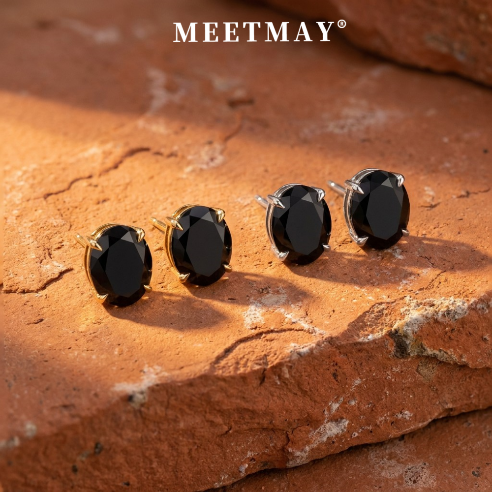 MEETMAY | Colorful Oval-Cut Moissanite Stud Earrings – S925 Sterling Silver 18K Gold Plated, GRA Certified
