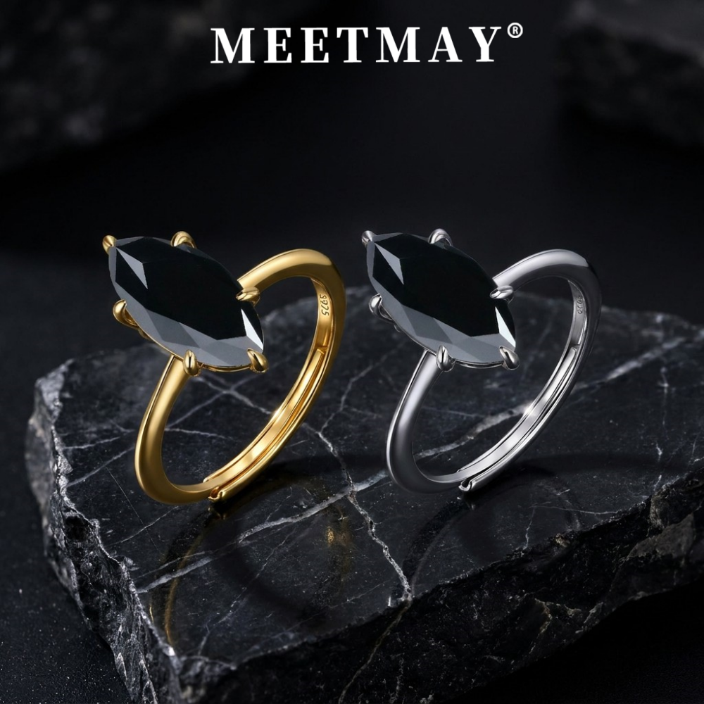MEETMAY | Colorful Marquise-Cut Moissanite Adjustable Ring – S925 Sterling Silver 18K Gold Plated, GRA Certified