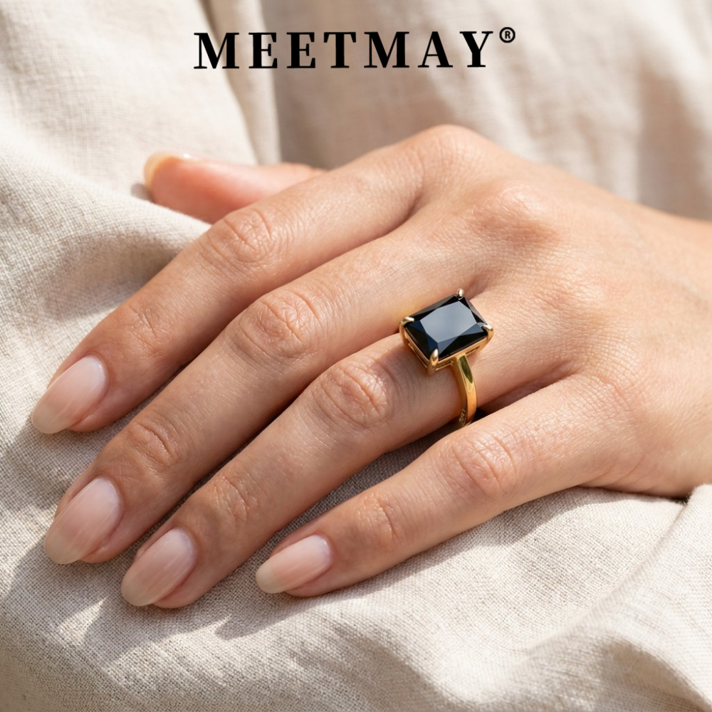 MEETMAY | Colorful Radiant-Cut Moissanite Adjustable Ring – S925 Sterling Silver 18K Gold Plated, GRA Certified