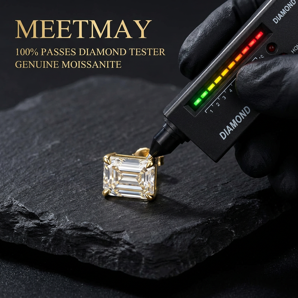 MEETMAY | Emerald-Cut Moissanite Stud Earrings – S925 Sterling Silver, GRA Certified