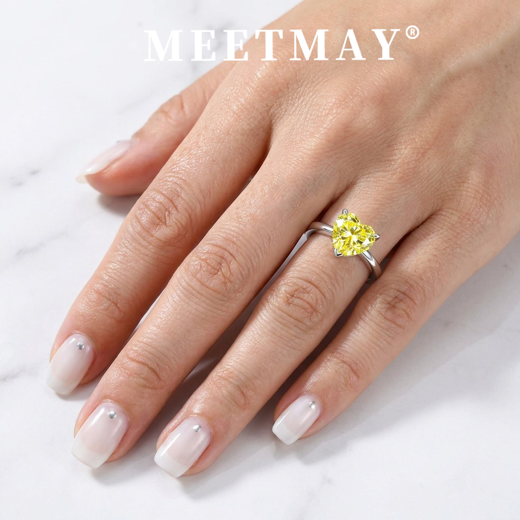 MEETMAY | Colorful Heart-Cut Moissanite Adjustable Ring – S925 Sterling Silver 18K Gold Plated, GRA Certified