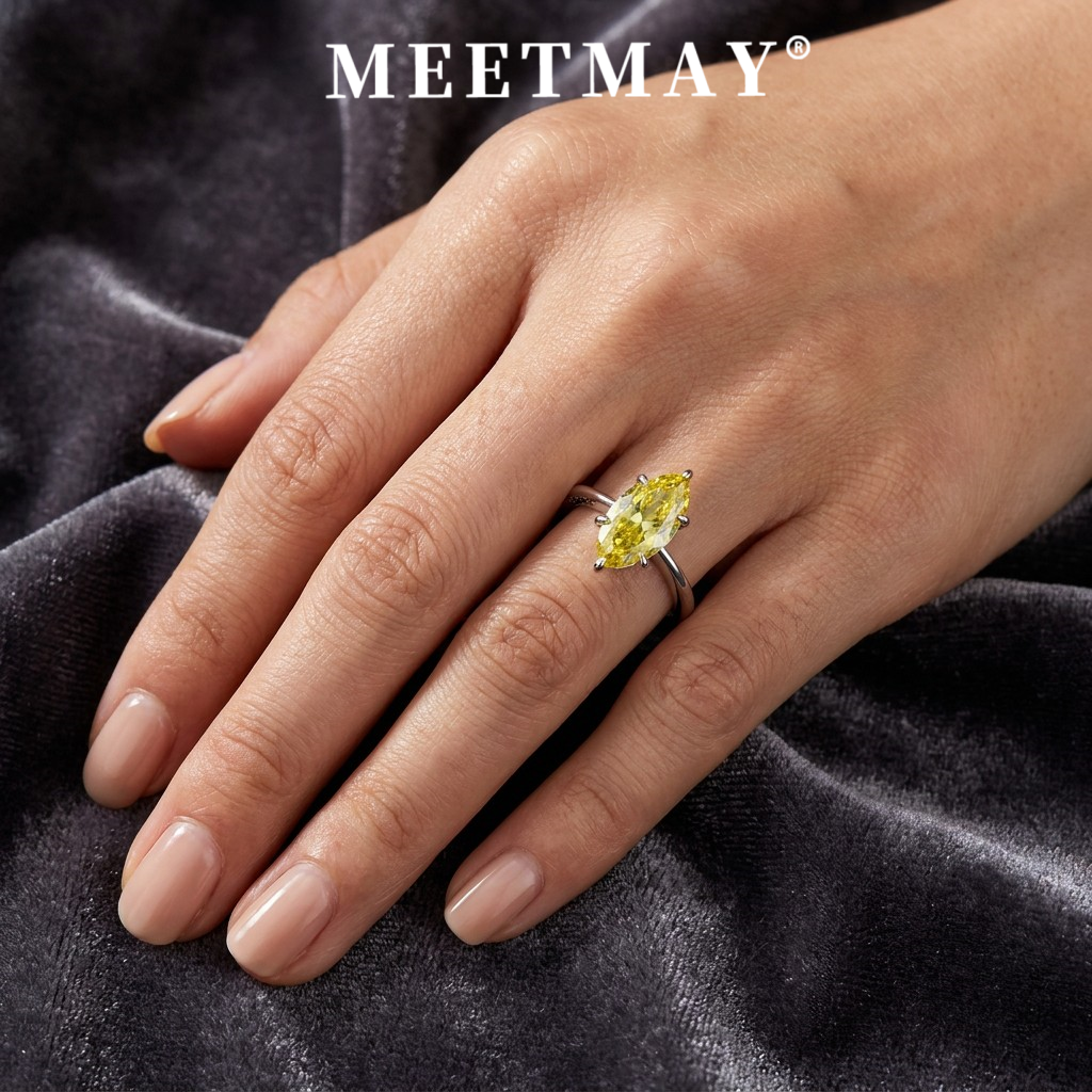 MEETMAY | Colorful Marquise-Cut Moissanite Adjustable Ring – S925 Sterling Silver 18K Gold Plated, GRA Certified