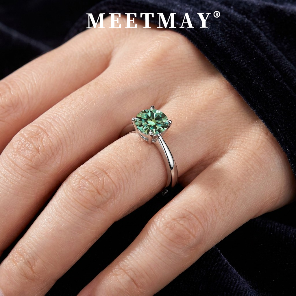 MEETMAY | Colorful Round-Cut Moissanite Adjustable Ring – S925 Sterling Silver 18K Gold Plated, GRA Certified