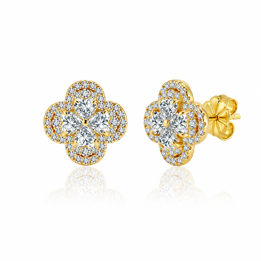 MEETMAY | Four Leaf Clover Moissanite Stud Earrings – S925 Sterling Silver, D Color VVS, GRA Certified