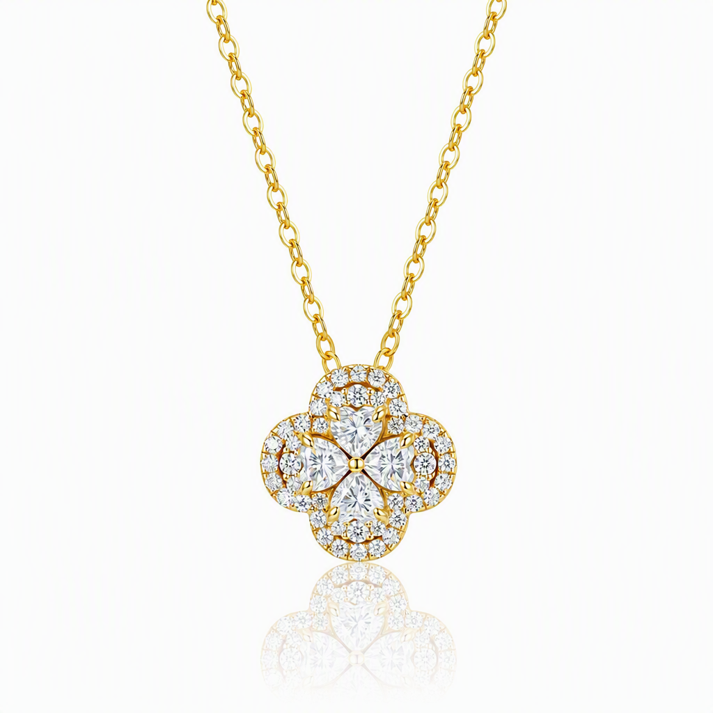 MEETMAY | Four Leaf Clover Moissanite Pendant Necklace – S925 Sterling Silver, D Color VVS, GRA Certified