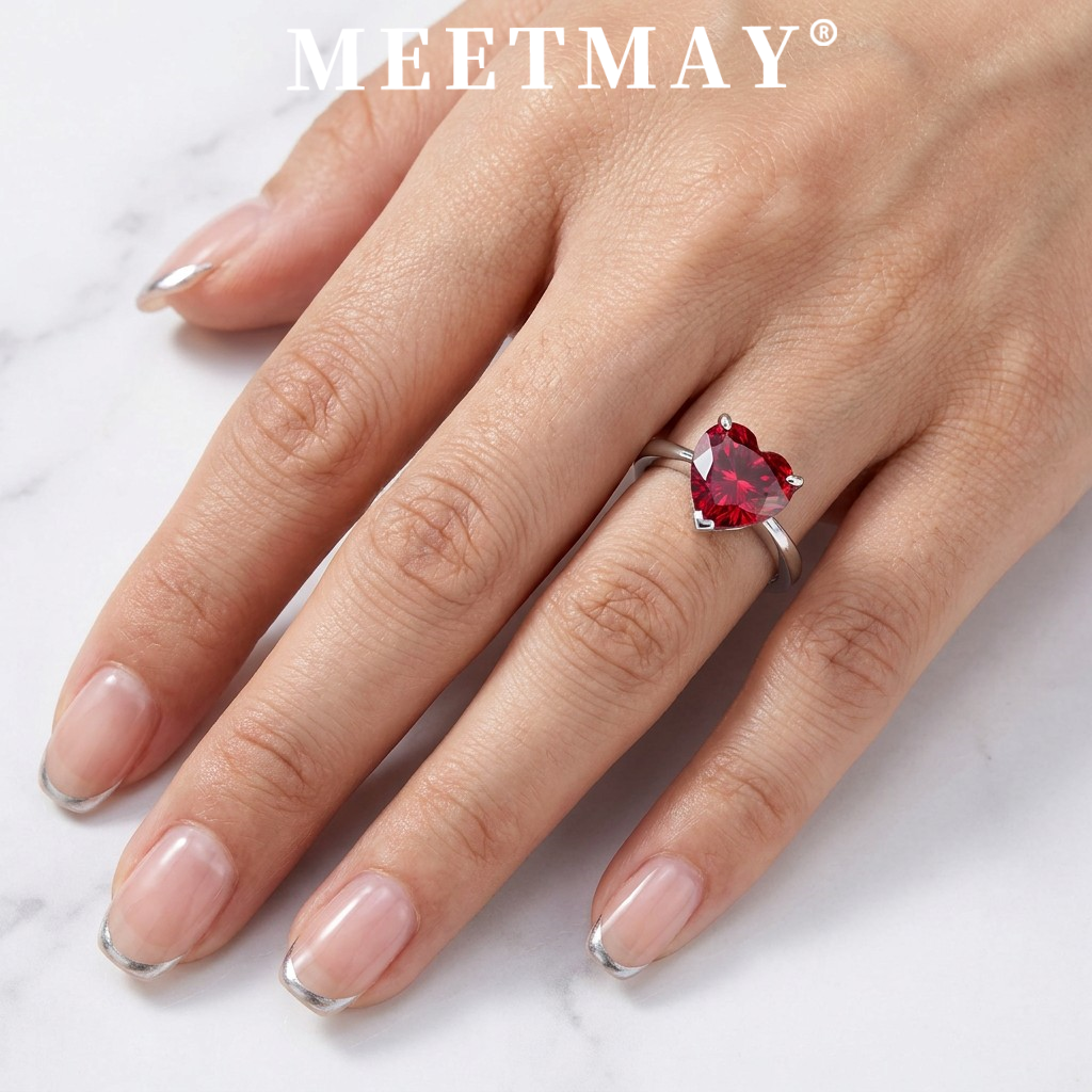 MEETMAY | Colorful Heart-Cut Moissanite Adjustable Ring – S925 Sterling Silver 18K Gold Plated, GRA Certified