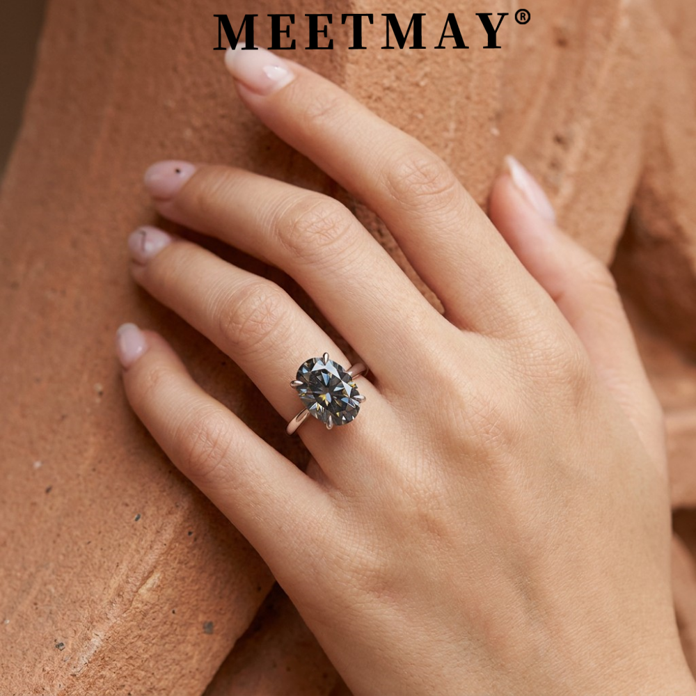 MEETMAY | Colorful Oval-Cut Moissanite Adjustable Ring – S925 Sterling Silver 18K Gold Plated, GRA Certified