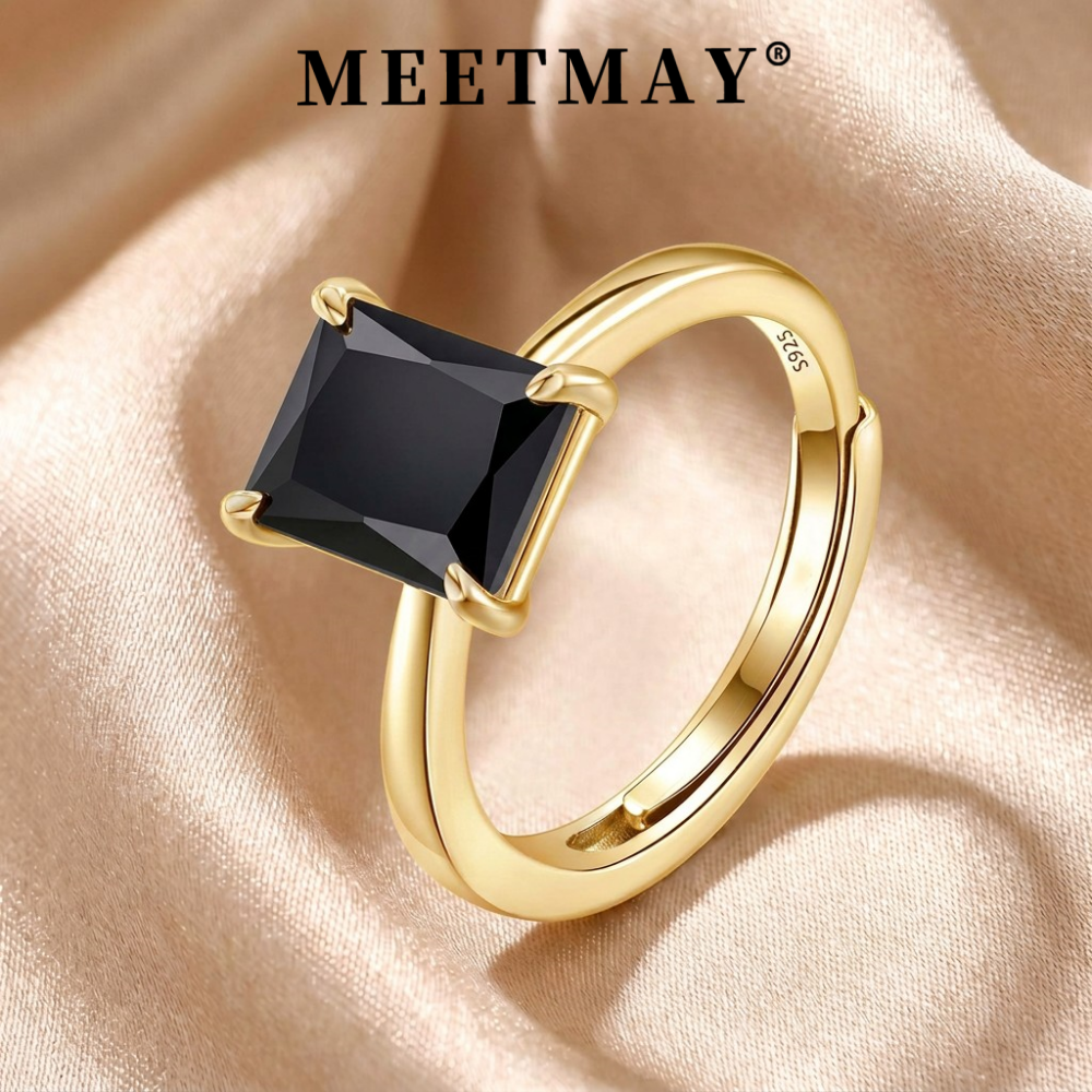MEETMAY | Colorful Radiant-Cut Moissanite Adjustable Ring – S925 Sterling Silver 18K Gold Plated, GRA Certified