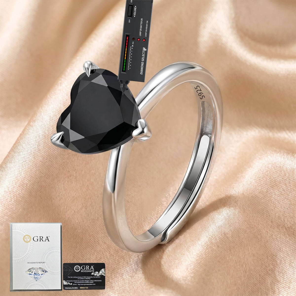MEETMAY | Colorful Heart-Cut Moissanite Adjustable Ring – S925 Sterling Silver 18K Gold Plated, GRA Certified