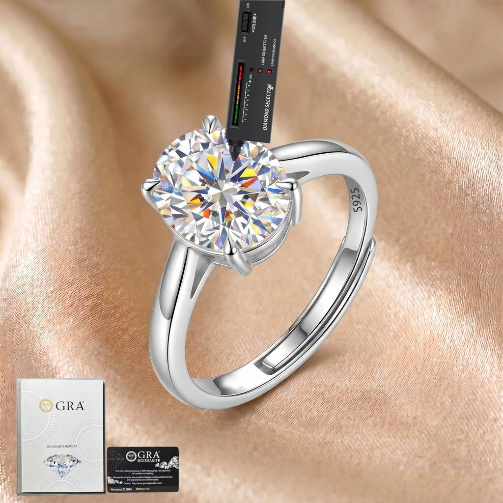 MEETMAY | Oval-Cut Moissanite Adjustable Ring – S925 Sterling Silver 18K Gold Plated, D-Color