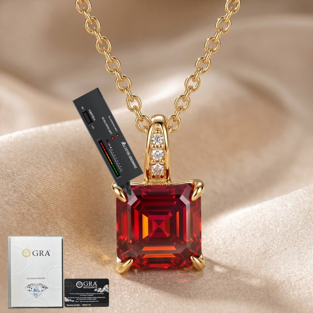 MEETMAY | Colorful Asscher-Cut Moissanite Pendant Necklace – S925 Sterling Silver 18K Gold Plated, GRA Certified