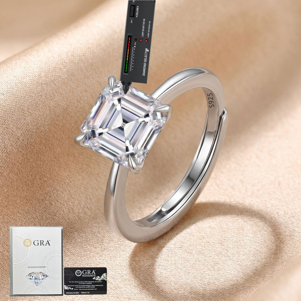 MEETMAY | Asscher-Cut Moissanite Adjustable Ring – S925 Sterling Silver 18K Gold Plated, D-Color