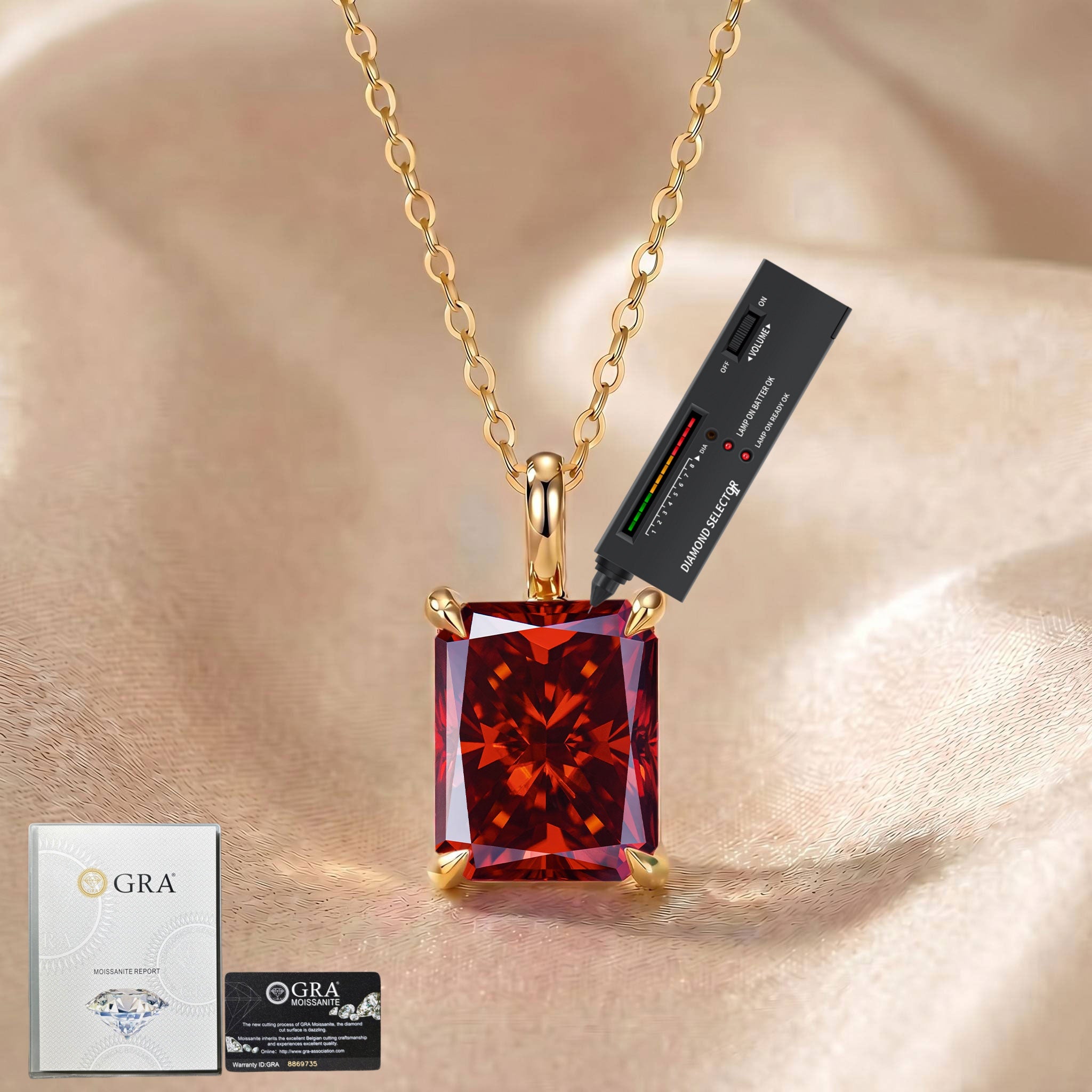 MEETMAY | Colorful Radiant-Cut Moissanite Pendant Necklace – S925 Sterling Silver 18K Gold Plated, GRA Certified