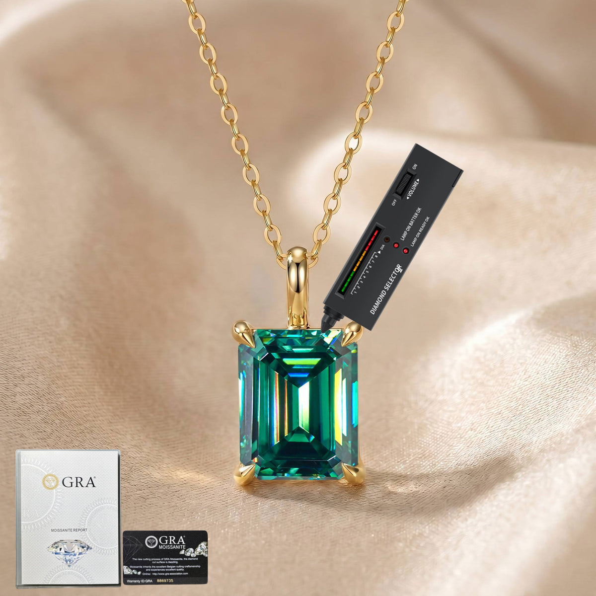MEETMAY | Colorful Emerald-Cut Moissanite Pendant Necklace – S925 Sterling Silver 18K Gold Plated, GRA Certified