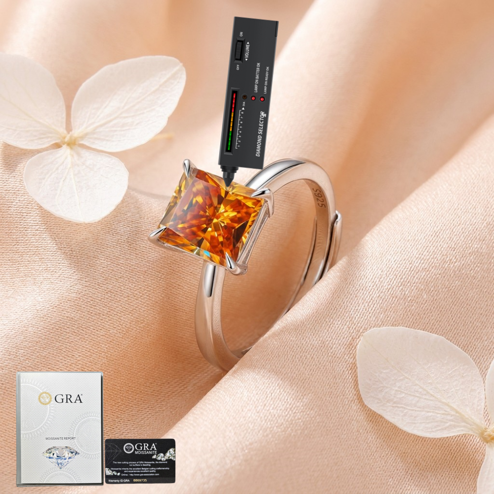 MEETMAY | Colorful Radiant-Cut Moissanite Adjustable Ring – S925 Sterling Silver 18K Gold Plated, GRA Certified