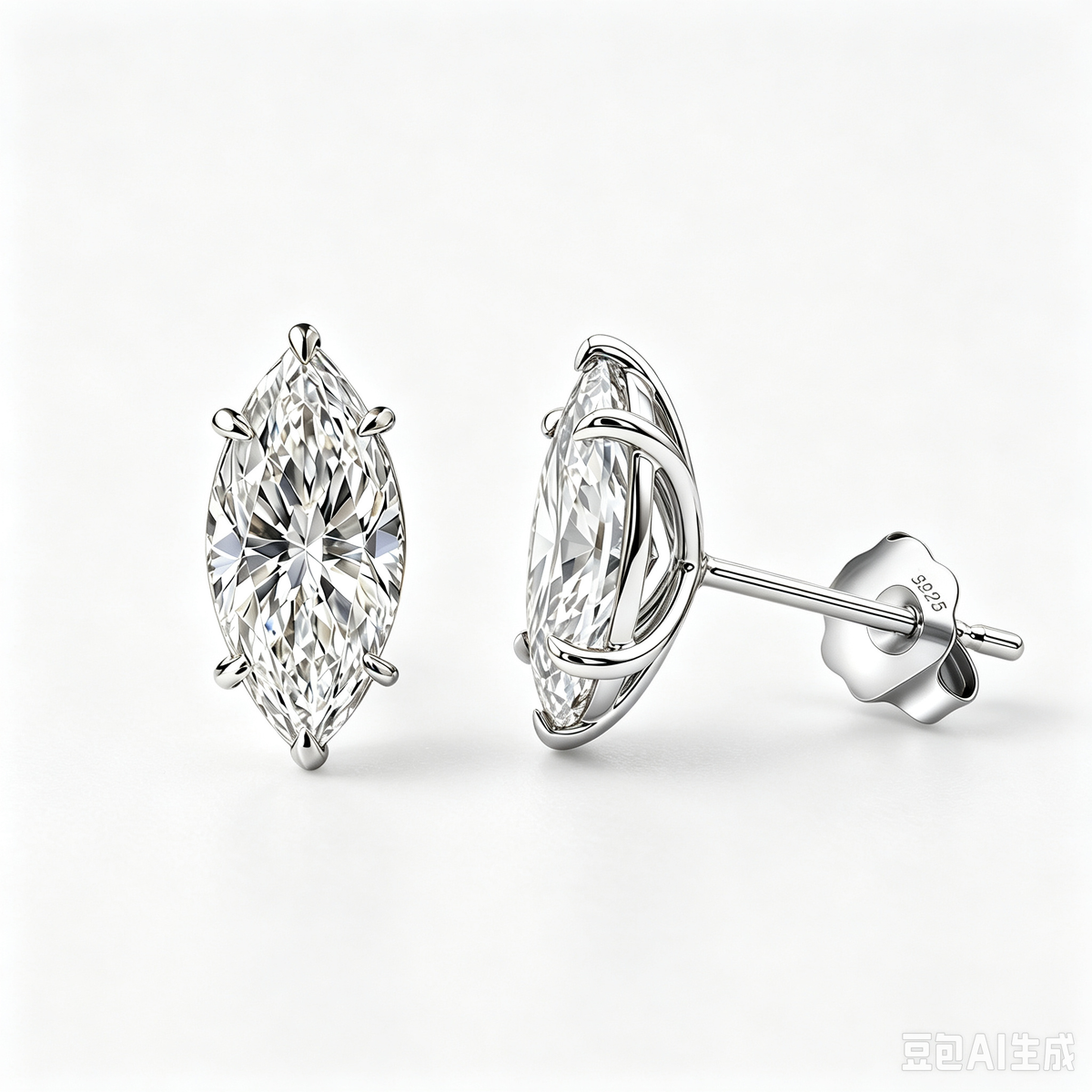 MEETMAY | Marquise-Cut Moissanite Stud Earrings – S925 Sterling Silver 18K Gold Plated, GRA Certified