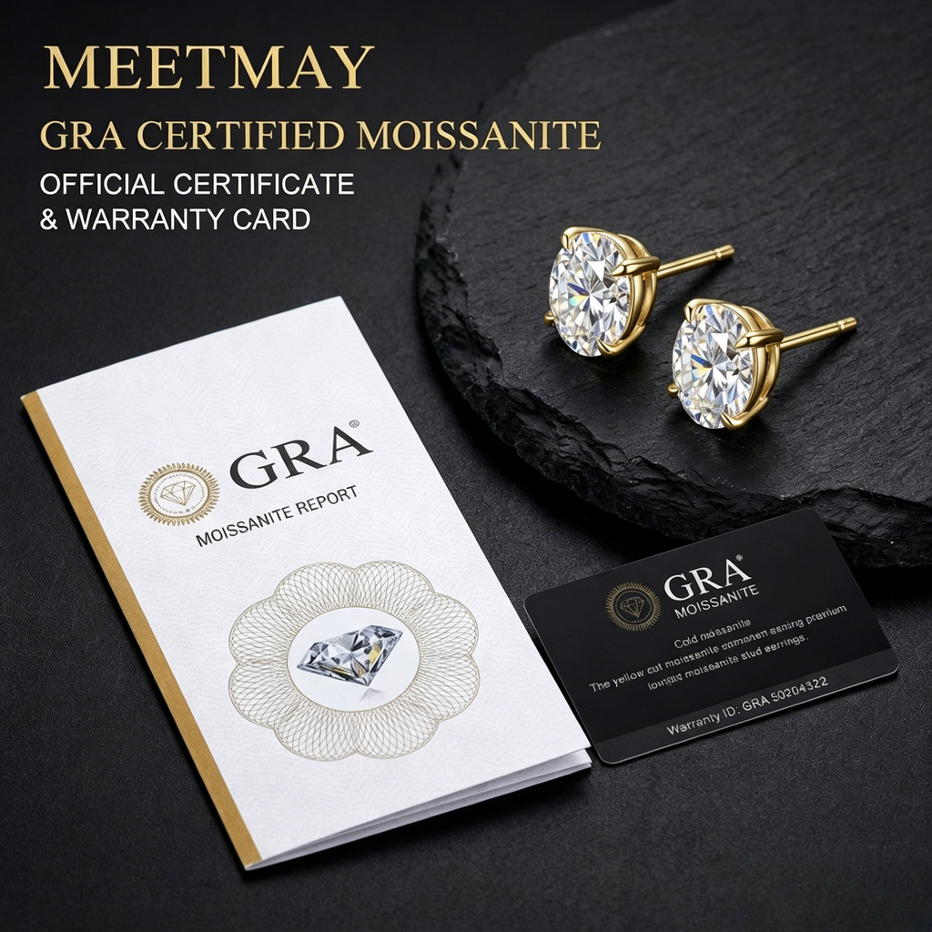 MEETMAY | Oval-Cut Moissanite Stud Earrings – S925 Sterling Silver 18K Gold Plated, GRA Certified