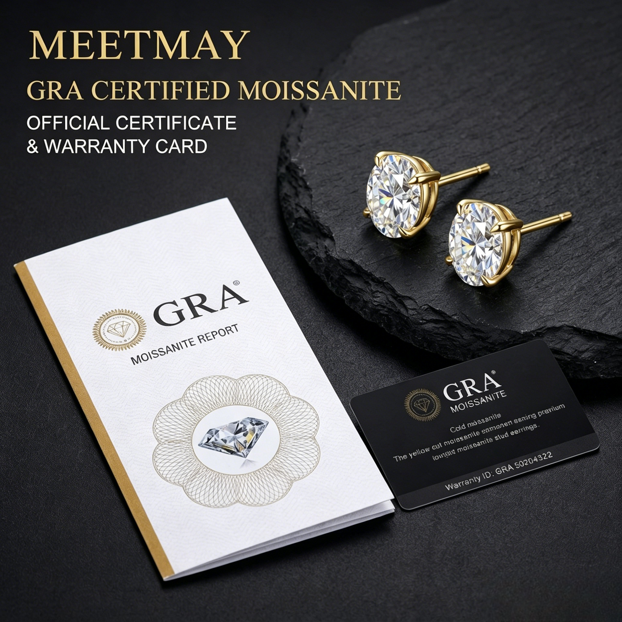 MEETMAY | Oval-Cut Moissanite Stud Earrings – S925 Sterling Silver 18K Gold Plated, GRA Certified
