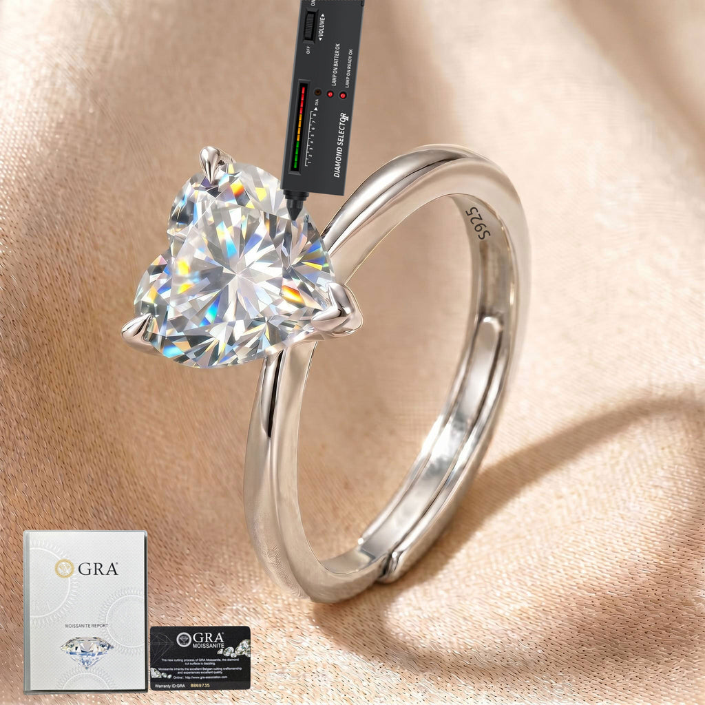 MEETMAY | Heart-Cut Moissanite Adjustable Ring – S925 Sterling Silver 18K Gold Plated, D-Color