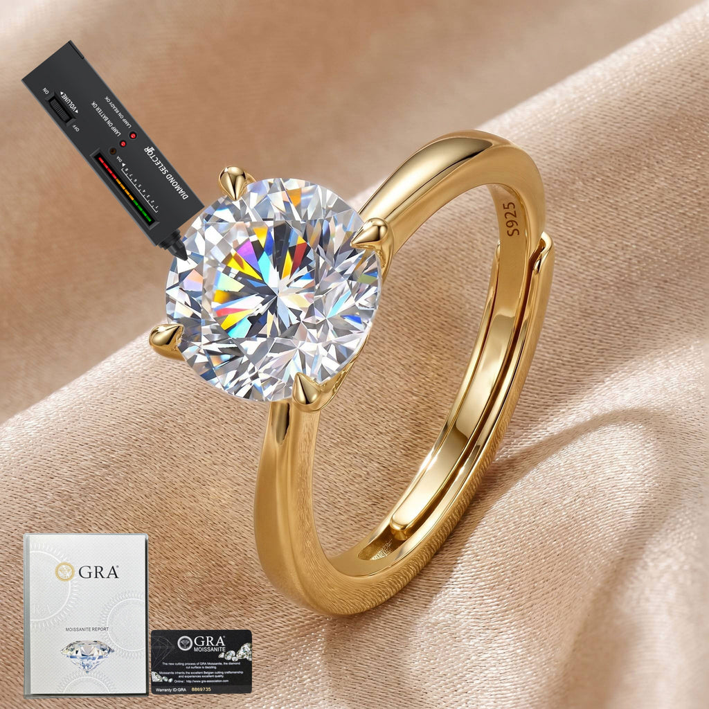MEETMAY | Round-Cut Moissanite Adjustable Ring – S925 Sterling Silver 18K Gold Plated, D-Color