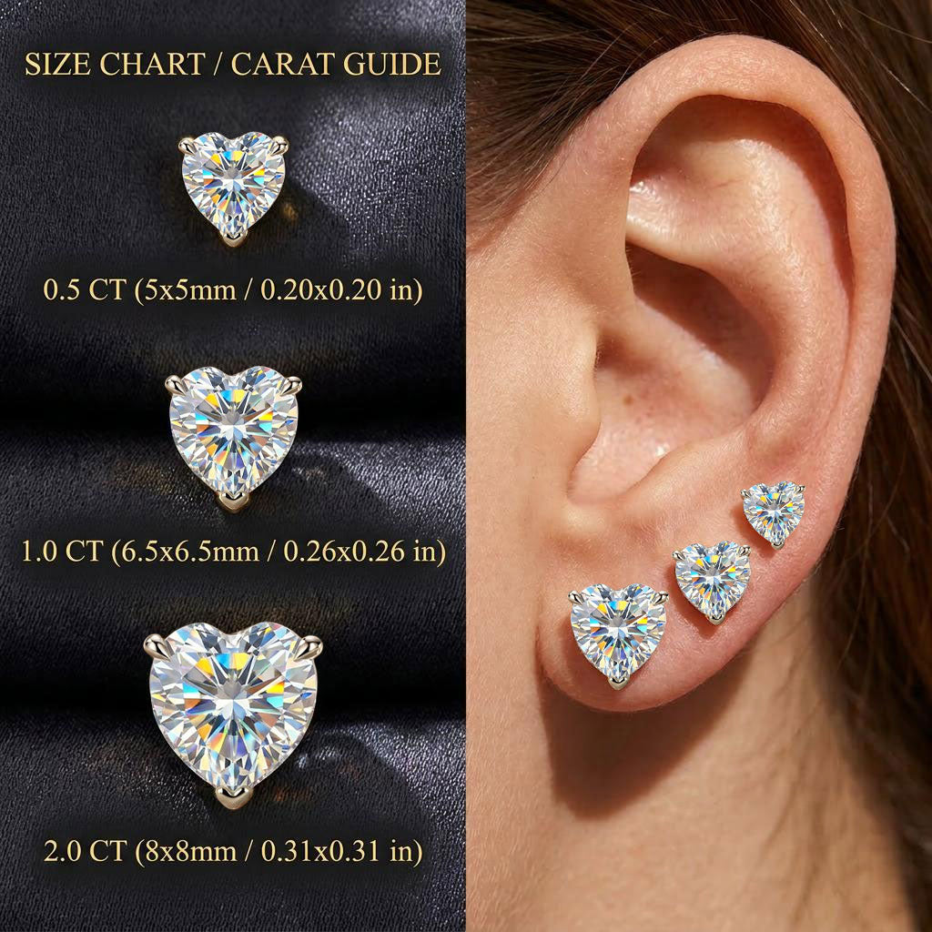 MEETMAY | Heart-Cut D-Color Moissanite Stud Earrings – S925 Sterling Silver 18K Gold Plated, GRA Certified