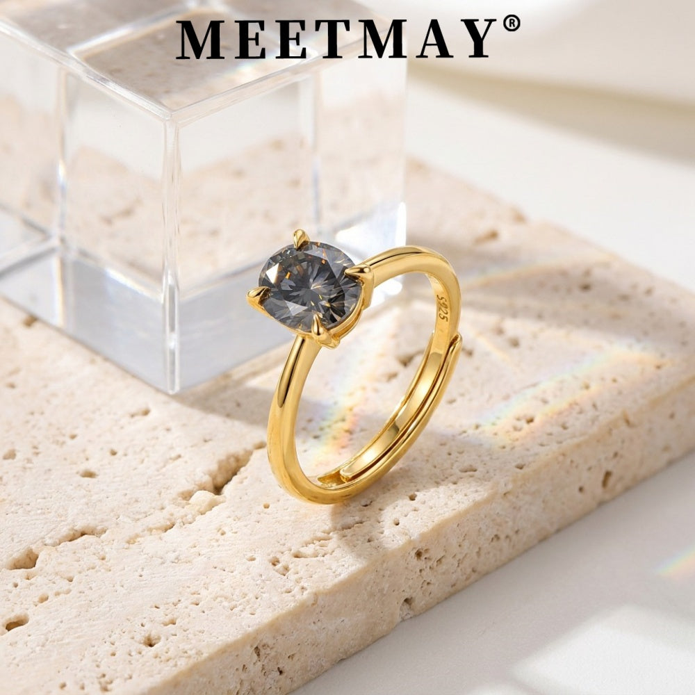 MEETMAY | Colorful Oval-Cut Moissanite Adjustable Ring – S925 Sterling Silver 18K Gold Plated, GRA Certified