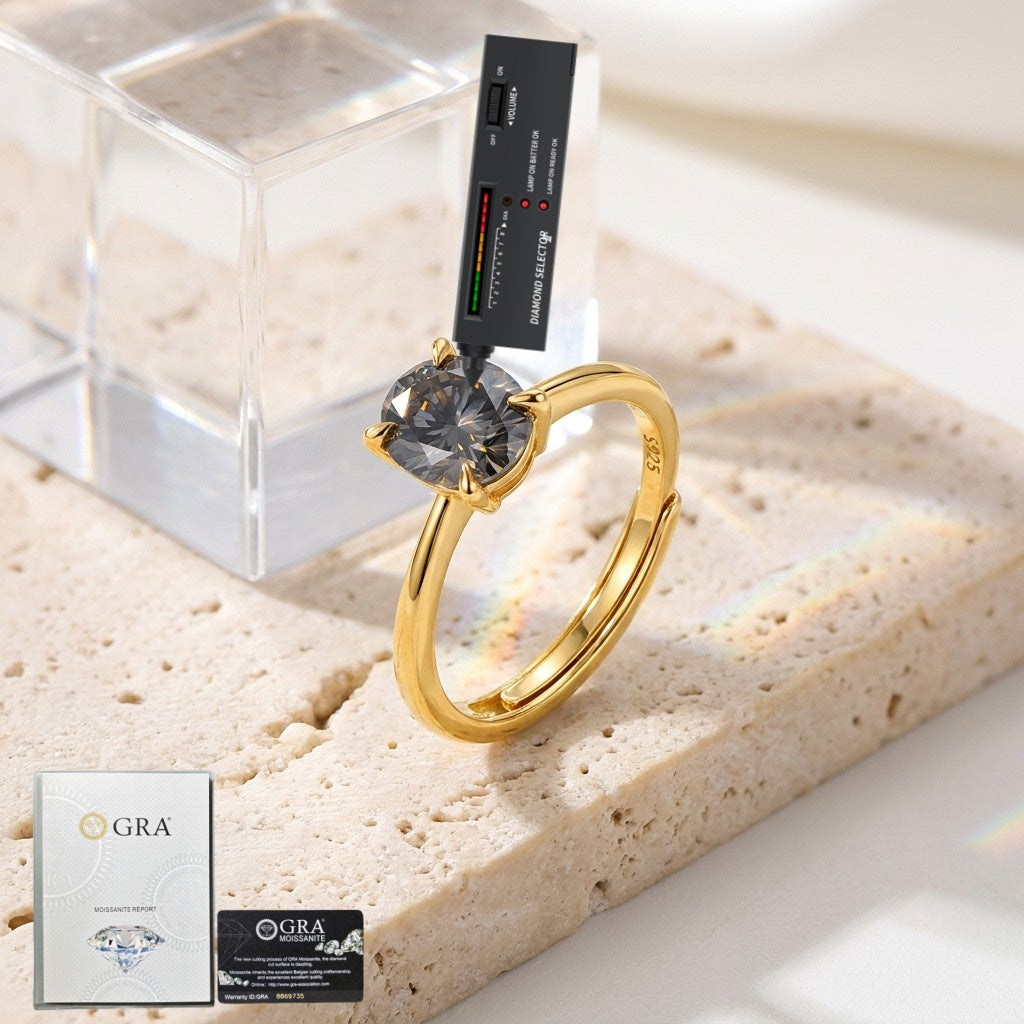 MEETMAY | Colorful Oval-Cut Moissanite Adjustable Ring – S925 Sterling Silver 18K Gold Plated, GRA Certified