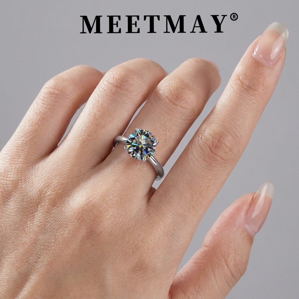 MEETMAY | Colorful Round-Cut Moissanite Adjustable Ring – S925 Sterling Silver 18K Gold Plated, GRA Certified