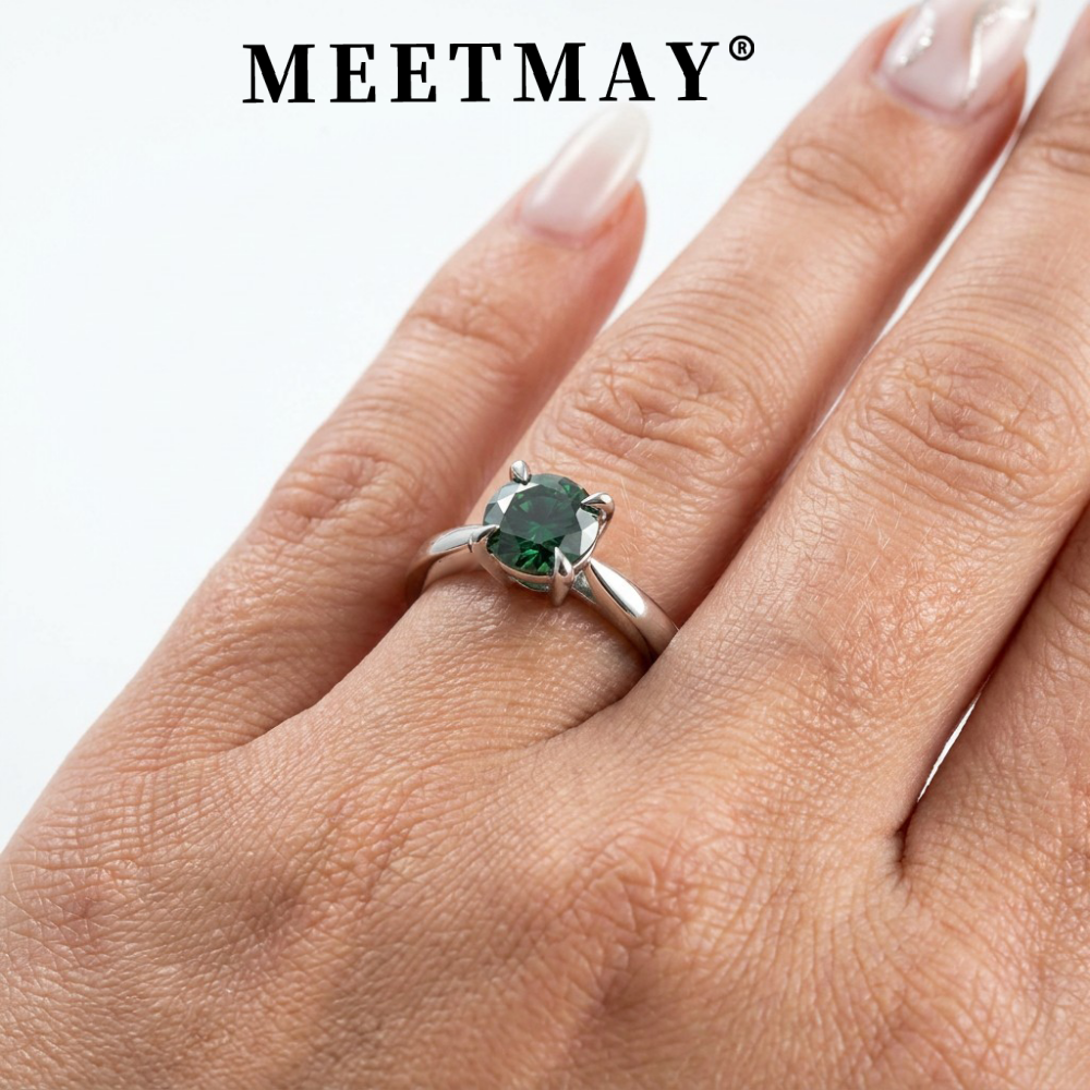 MEETMAY | Colorful Round-Cut Moissanite Adjustable Ring – S925 Sterling Silver 18K Gold Plated, GRA Certified