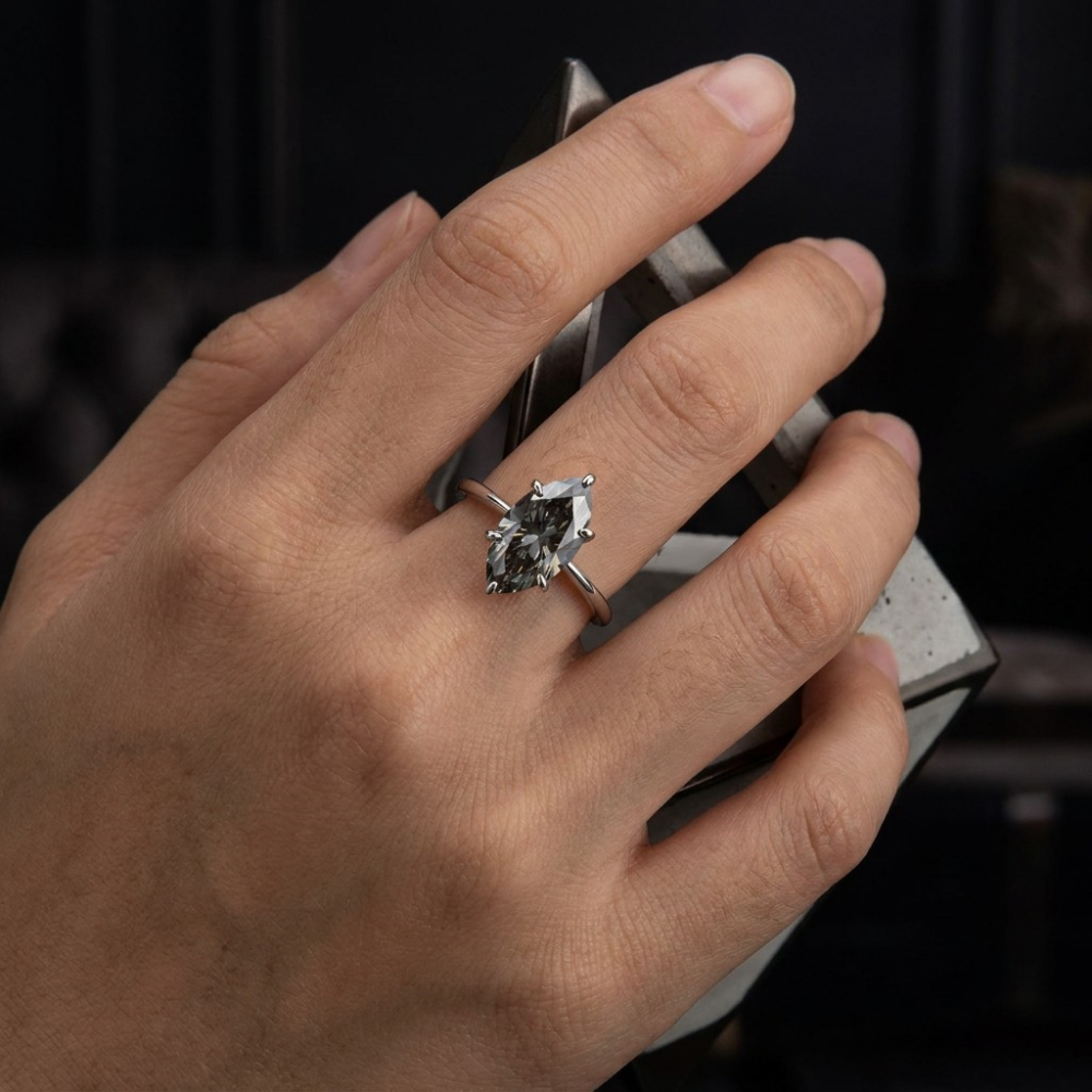 MEETMAY | Colorful Marquise-Cut Moissanite Adjustable Ring – S925 Sterling Silver 18K Gold Plated, GRA Certified