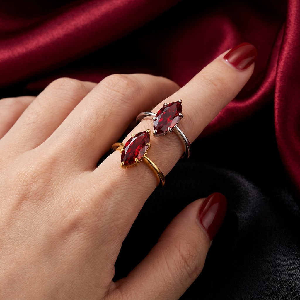 MEETMAY | Colorful Marquise-Cut Moissanite Adjustable Ring – S925 Sterling Silver 18K Gold Plated, GRA Certified