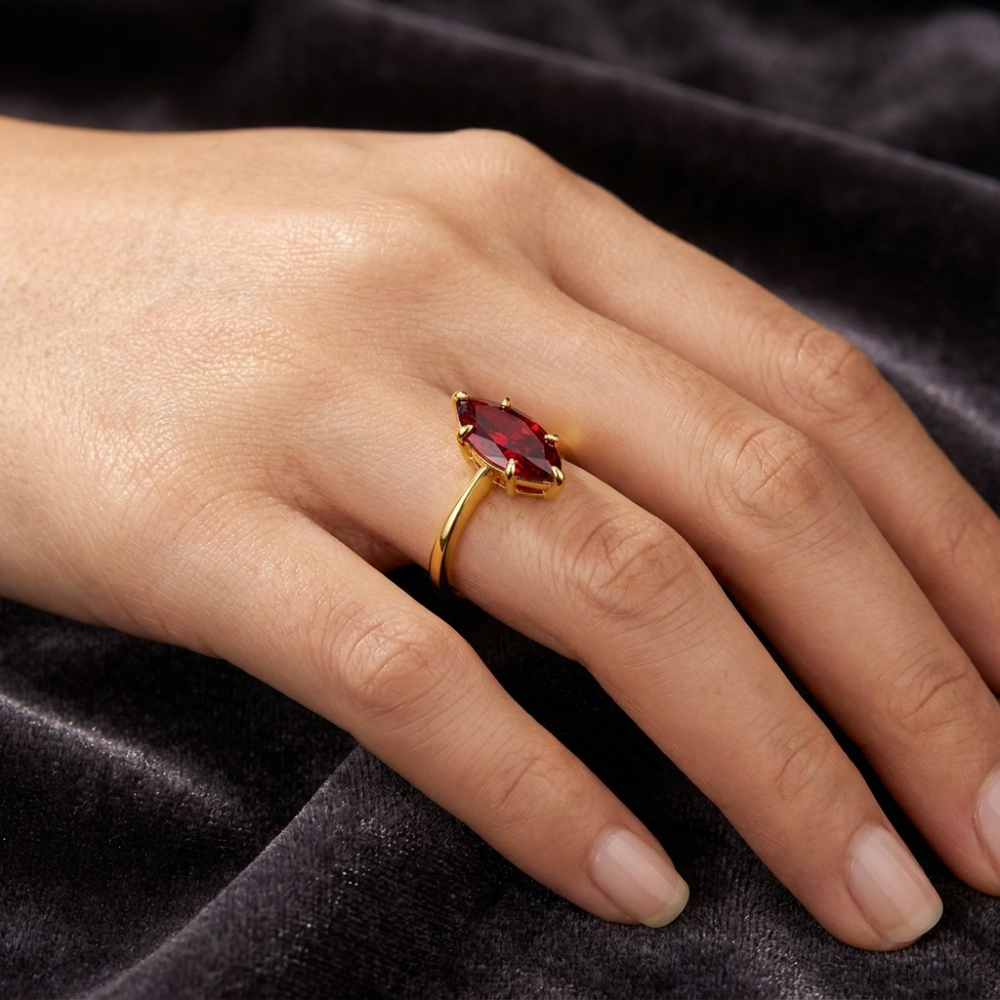 MEETMAY | Colorful Marquise-Cut Moissanite Adjustable Ring – S925 Sterling Silver 18K Gold Plated, GRA Certified