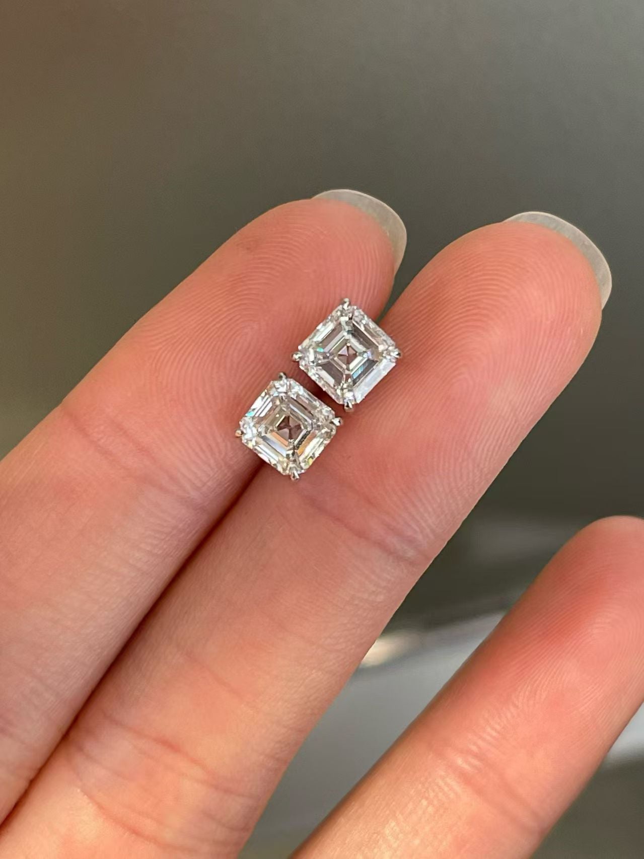 MEETMAY | Asscher-Cut D-Color Moissanite Stud Earrings – S925 Sterling Silver 18K Gold Plated, GRA Certified