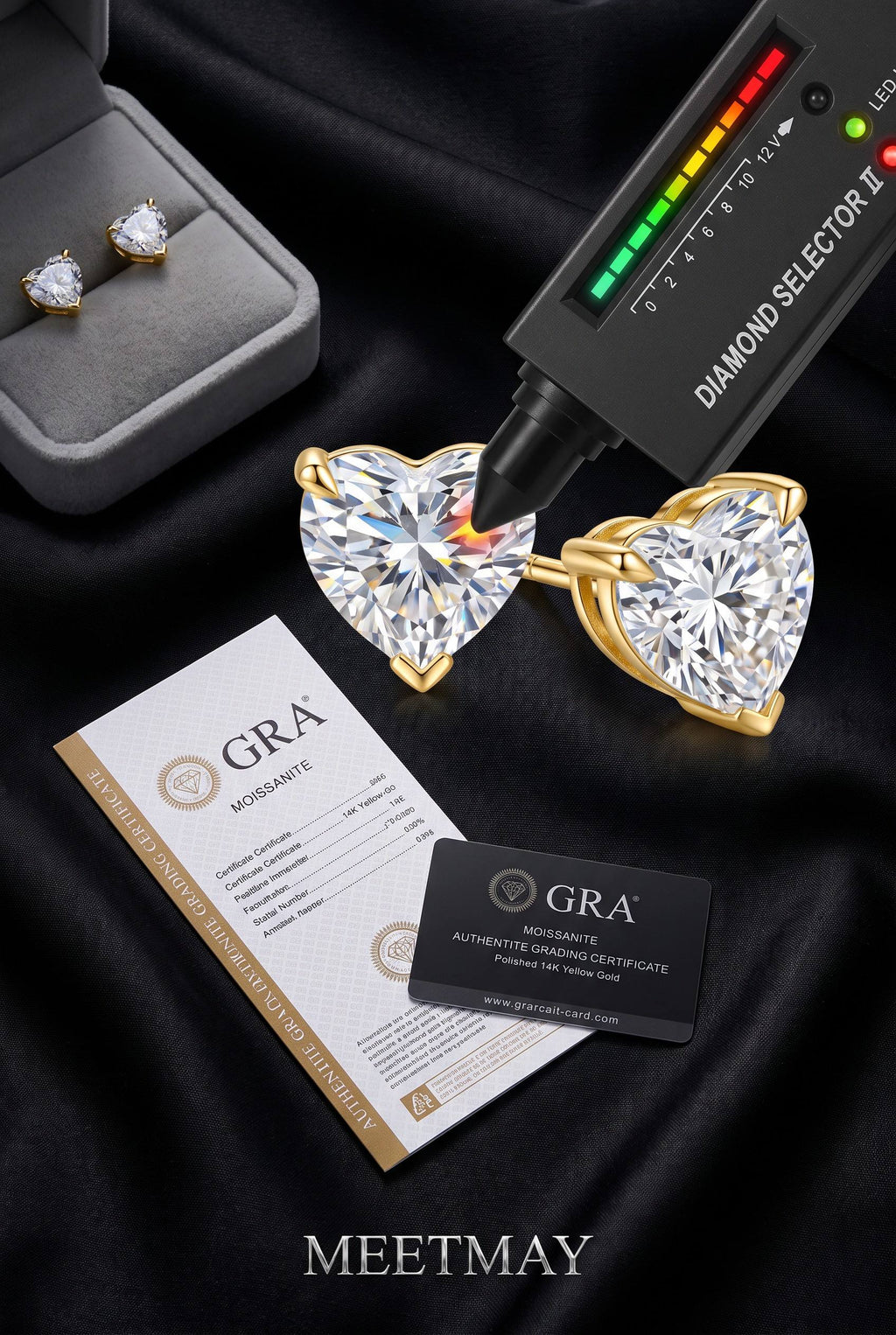 MEETMAY | Heart-Cut D-Color Moissanite Stud Earrings – S925 Sterling Silver 18K Gold Plated, GRA Certified