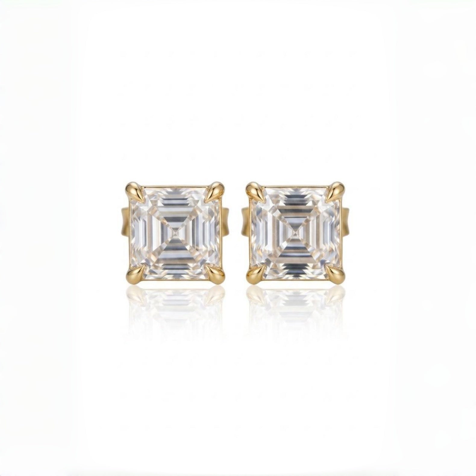 MEETMAY | Asscher-Cut D-Color Moissanite Stud Earrings – S925 Sterling Silver 18K Gold Plated, GRA Certified