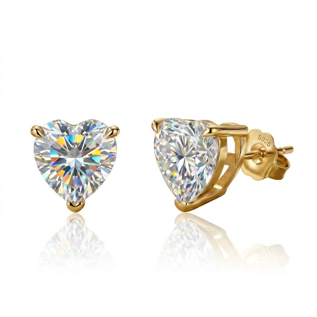 MEETMAY | Heart-Cut D-Color Moissanite Stud Earrings – S925 Sterling Silver 18K Gold Plated, GRA Certified