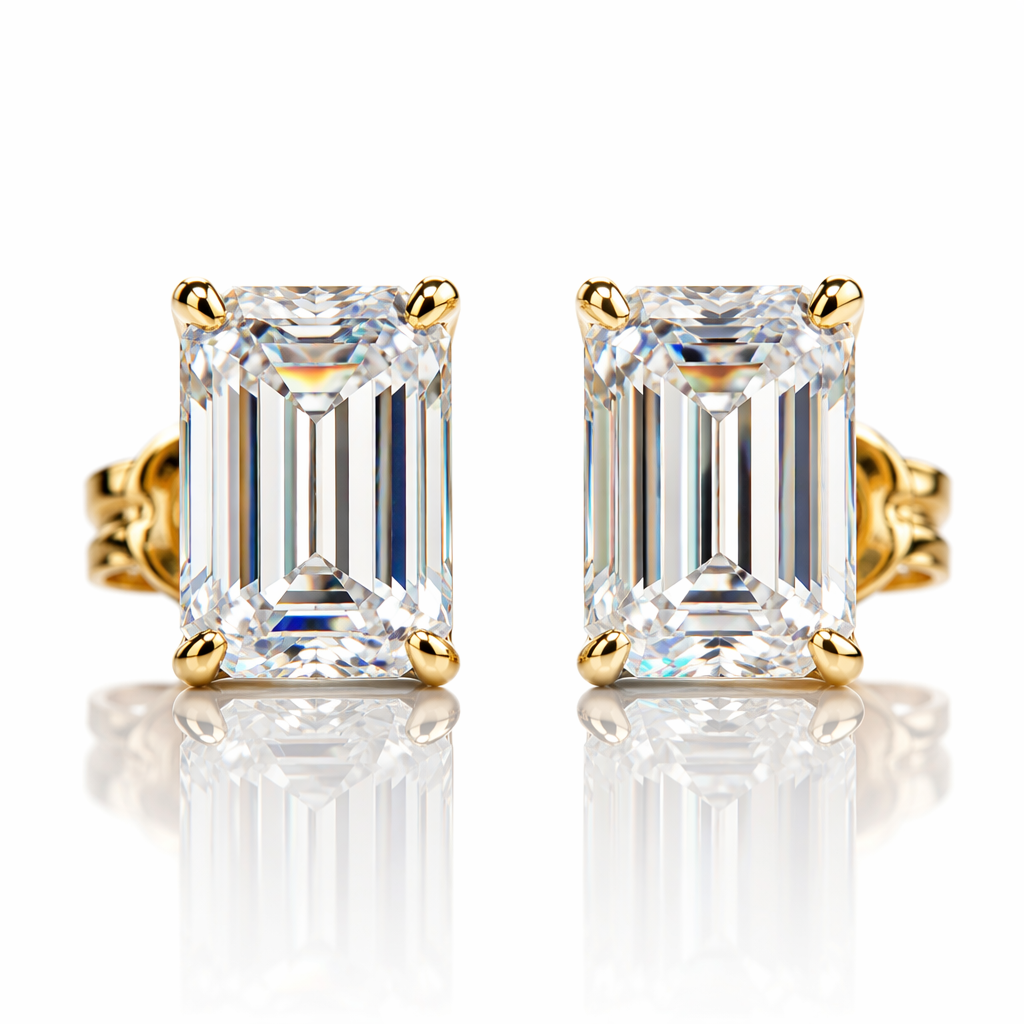 MEETMAY | Emerald-Cut Moissanite Stud Earrings – S925 Sterling Silver, GRA Certified
