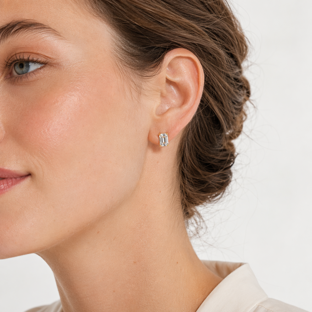 MEETMAY | Emerald-Cut Moissanite Stud Earrings – S925 Sterling Silver, GRA Certified