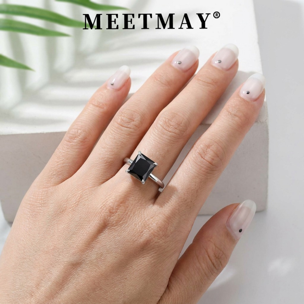 MEETMAY | Colorful Radiant-Cut Moissanite Adjustable Ring – S925 Sterling Silver 18K Gold Plated, GRA Certified